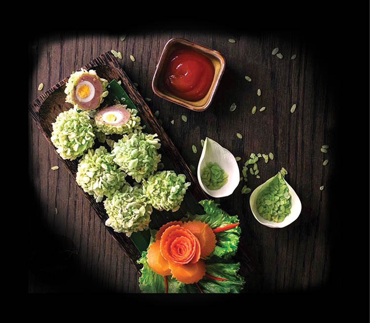 ពងក្រួចខ្ចប់សាច់ជ្រូកចិញ្ច្រាំបំពងអំបុកបៃតង