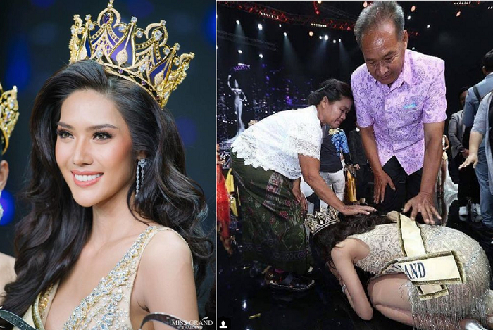 បវរកញ្ញា Miss Grand Thailand 20018 រំភើបពេកដល់ថ្នាក់ក្រាបសំពះបាតជើងឪពុកម្ដាយ