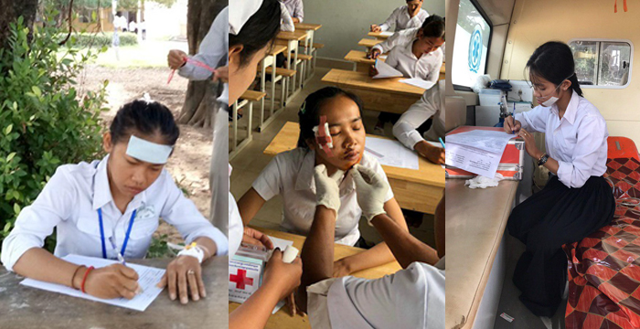 មិនថាត្រូវប្រឡងក្នុងឡានពេទ្យ ឬរបួសពេញខ្លួន បេក្ខជនឆ្នាំនេះនៅតែតស៊ូមិនបោះបង់