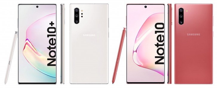 Galaxy Note 10 និង Note 10+ ពណ៌ស និងពណ៌ផ្កាឈូក បង្ហាញរាងពេញៗ