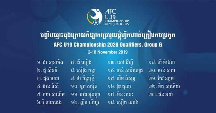 ចេញហើយ! បញ្ជីឈ្មោះចុងក្រោយ សម្រាប់វគ្គជម្រុះ U19