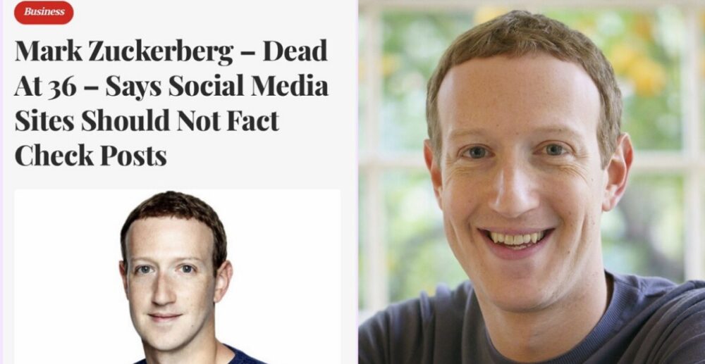 "Mark Zuckerberg បាត់បង់ជីវិតក្នុងវ័យ36ឆ្នាំ" ជាចំណងជើងអត្ថបទដែលបានចុះផ្សាយដោយគេហទំព័រ The Shovel និង The Chaser