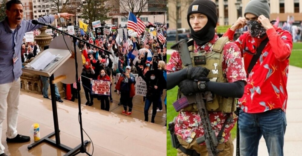 បាតុករ​អាមេរិកាំង កាន់​កាំភ្លើង​ចូល​វិមាន​សភា ទាម​ទារ​ឱ្យ​ដក​បម្រាម​គោចរ