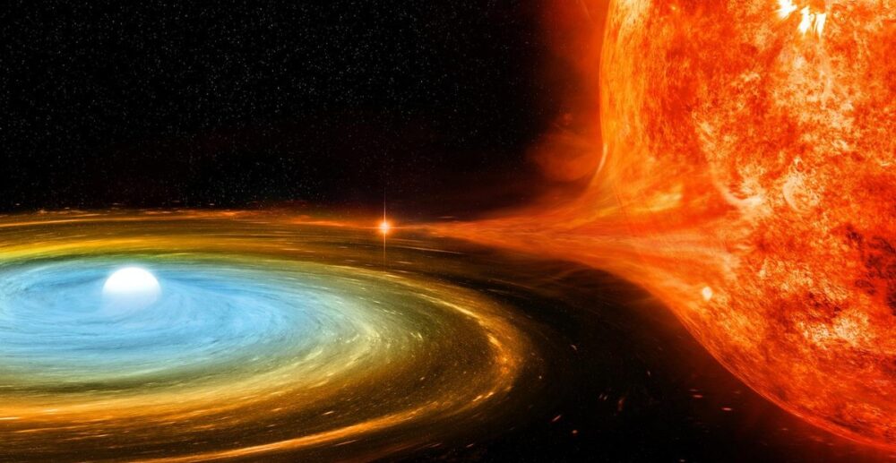 (វីដេអូ) ផ្កាយតូចពណ៌សមួយដួង កំពុង “ស៊ីសាច់” ផ្កាយធំដែលស្ថិតក្នុងប្រព័ន្ធជាមួយគ្នា