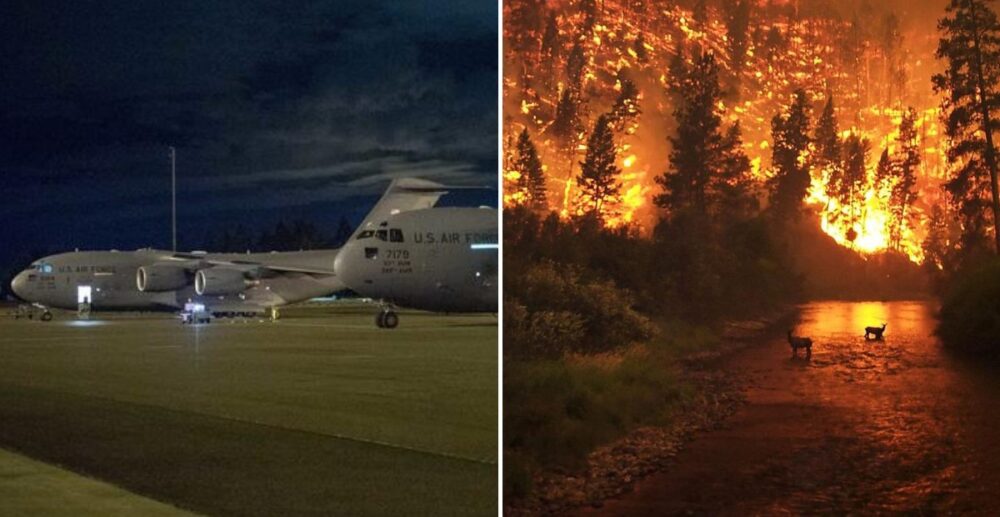 សហអាមេរិកត្រូវបង្ខំជម្លៀសយន្តហោះយុទ្ធសាស្ត្ររាប់សិបគ្រឿង ដោយសារភ្លើងឆេះព្រៃ