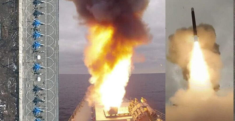 រុស្ស៊ី រៀបទ័ព​ពេញកម្លាំង​សឹក នាវាចម្បាំង 20គ្រឿង យន្តហោះ​ប្រដេញ 50គ្រឿង បាញ់​មី​ស៊ី​ល សម្លុត​ស្មារតី​ប្រទេស​អ៊ុយ​ក្រែ​ន