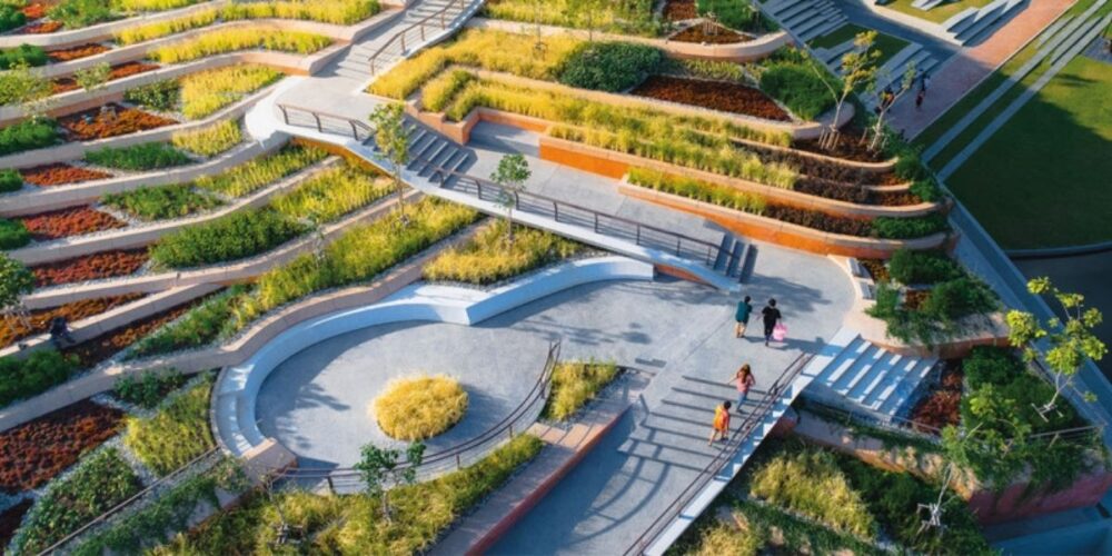 ទស្សនា «ស្រែកាំជណ្ដើរ លើដំបូងអគារ» ទំហំជាង ២២,០០០ ម៉ែត្រក្រឡា របស់សាកលវិទ្យាល័យ នៅ ប្រទេសថៃ