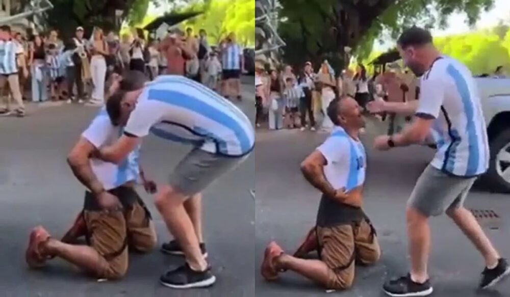 ជន​គ្មាន​ផ្ទះសំបែង​ម្នាក់​យំ​ខ្សឹកខ្សួល​នៅពេល​ទទួលបាន​អាវ Messi