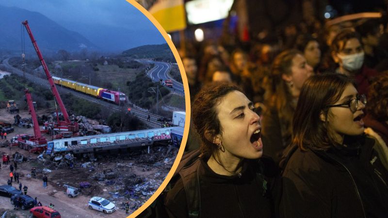 បាតុកម្ម​ផ្ទុះឡើង​នៅ​ប្រទេស​ក្រិ​ក បន្ទាប់ពី​មាន​ហេតុការណ៍​រថភ្លើង​ពីរខ្សែ​​បុក​គ្នា