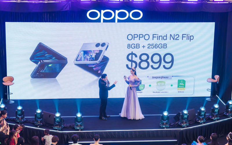 OPPO Find N2 Flip តម្លៃ $899 ស្មាតហ្វូនអេក្រង់បត់ដែលមានអេក្រង់ខាងក្រៅធំបំផុត 3.26” ស្ទើរតែមើលមិនឃើញស្នាមផ្នត់ ថាមពលថ្មធំ 4300mAh និងសាកថ្មបានលឿនបំផុត 44W SUPERVOOC™
